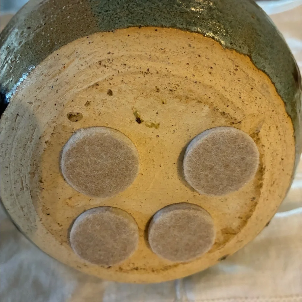 Ceramic Vase Vtg Brown Green Tan Drip Glaze Very Heavy 4.6LBS No Flaws Felt Feet
